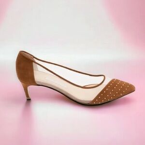 * 𝅺Bionda Castana Bay Cognac Suede and Mesh Kitten Heel Pumps 36.5
